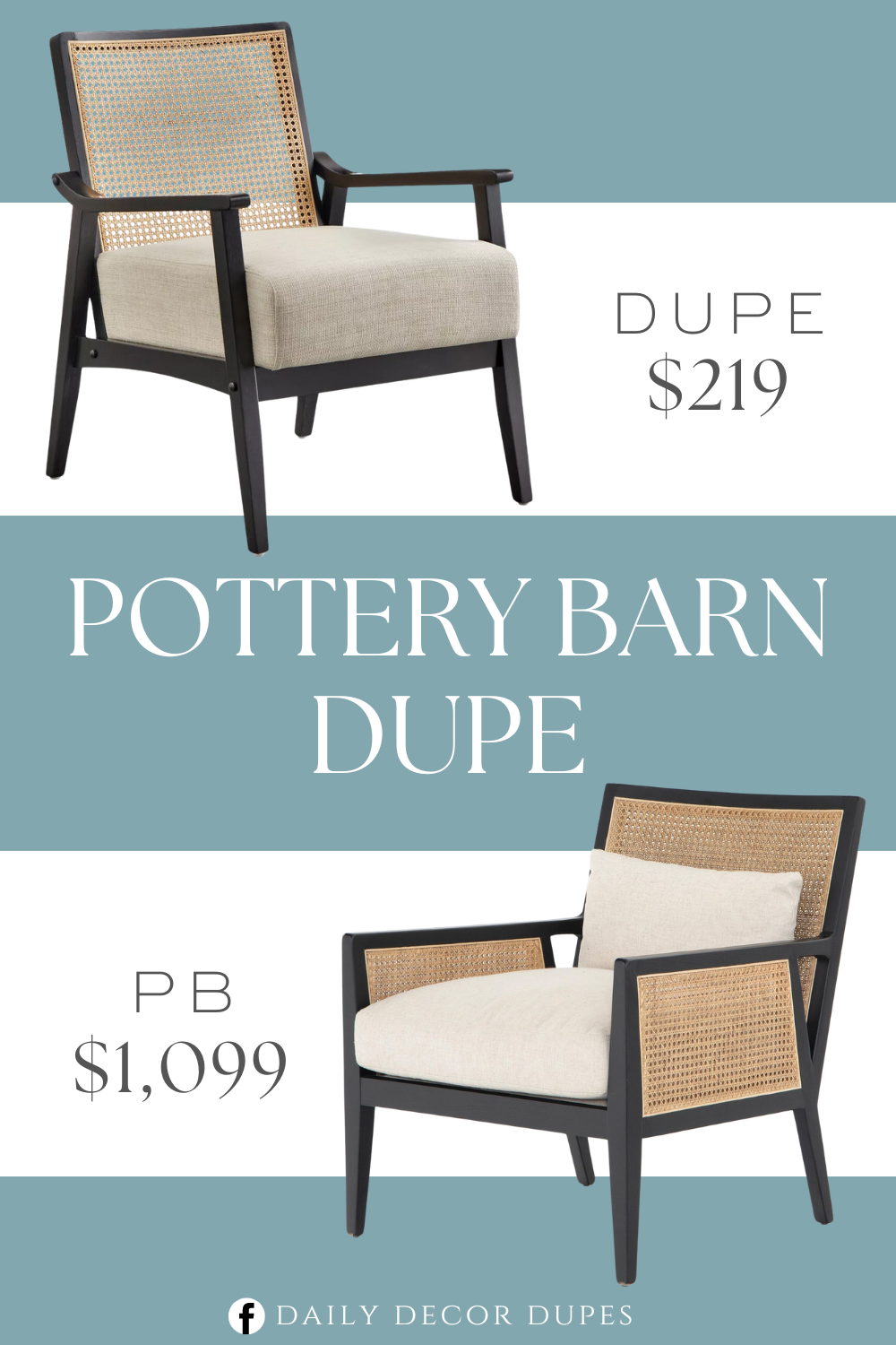 Pottery Barn Lisbon Cane Chair Dupe Dupes Arm Chair Lounge Chair woven modern farmhouse home decor style upholstery cushioon toasted parawood finish black Mid-Century modern styling