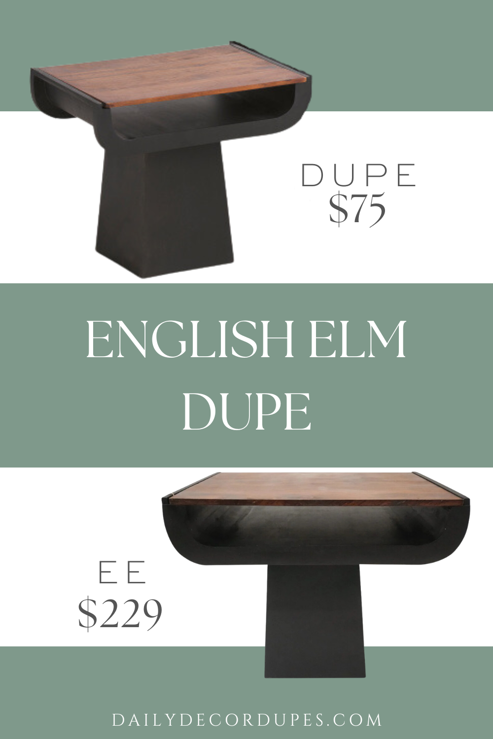 22"Dx19"H modern side table. Made from acacia and mango wood. Available in Black and Brown color. English Elm Contemporary Wood Modern Side Table Dupe.