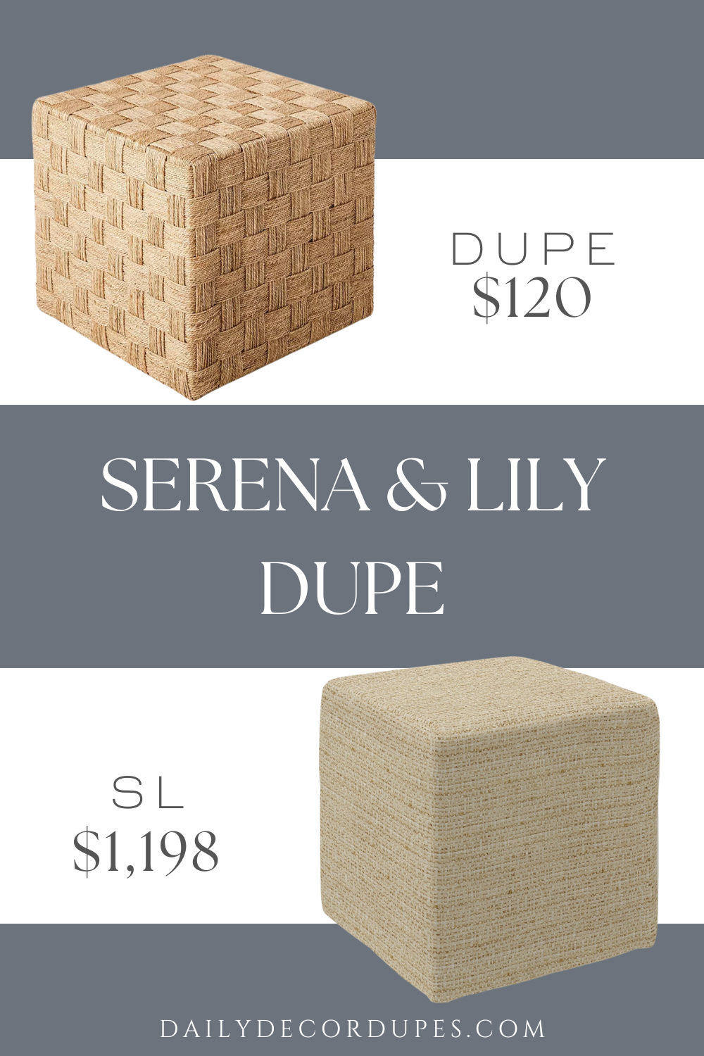 Serena & Lily Harrison Swivel Cube Dupe. Woven cube accent Checkerboard pattern. Made with acacia. Designed in a natural shade.