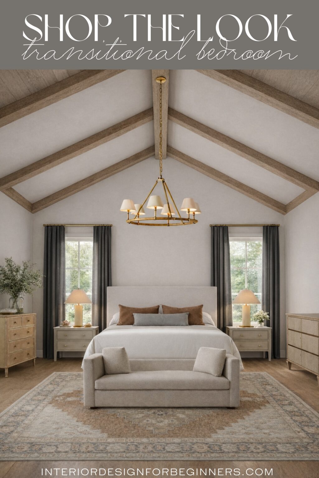 transitional mcgee inspired bedroom wood ceiling beams rustic mountain (3)